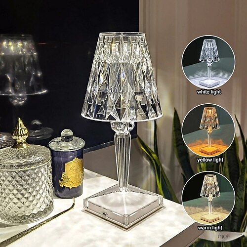 

Crystal Table Lamp Diamond Decoration Light for Indoor Bedroom Touch 3 Color Dimming Bedroom Living Room Atmosphere Lamp USB Power Supply