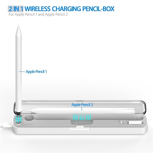 

2 in1 Wireless Charging Pencil-Box Charging Case Compatible with Apple Pencil 1 Generation and 2nd Generation Storage Box for Pencil 1/2 Magnetic Charging Case for Pencil 2 1