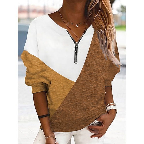 

Women's Sweatshirt Pullover V Neck Color Block Quarter Zip Print Daily Weekend 3D Print Active Streetwear Clothing Apparel Hoodies Sweatshirts Yellow