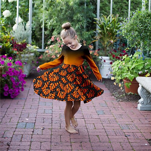 

Kids Girls' Dress Animal Swing Dress Above Knee Dress Daily Print Long Sleeve Cute Dress 3-10 Years Winter Black