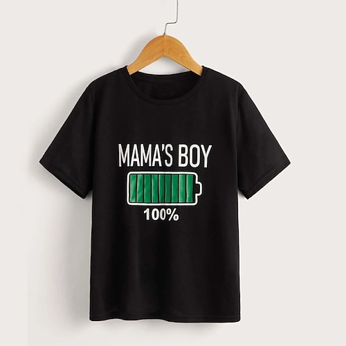 

Kids Boys T shirt Letter Outdoor 3D Print Short Sleeve Crewneck Active 3-12 Years Spring Black