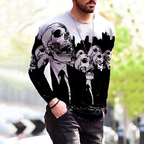 

Men's Unisex T shirt Tee Skull Graphic Prints Crew Neck Black 3D Print Outdoor Street Long Sleeve Print Clothing Apparel Basic Sports Designer Casual