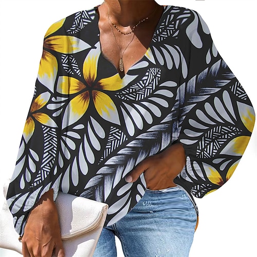 

Women's Plus Size Tops Blouse Shirt Graphic Floral Print Long Sleeve V Neck Casual Daily Vacation Polyester Fall Winter Green Blue
