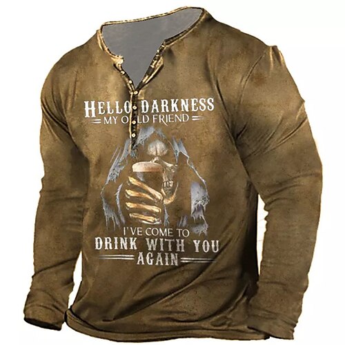 

Men's T shirt Tee Henley Shirt Tee Graphic Skull Henley Brown 3D Print Plus Size Outdoor Daily Long Sleeve Button-Down Print Clothing Apparel Basic Designer Classic Comfortable / Sports