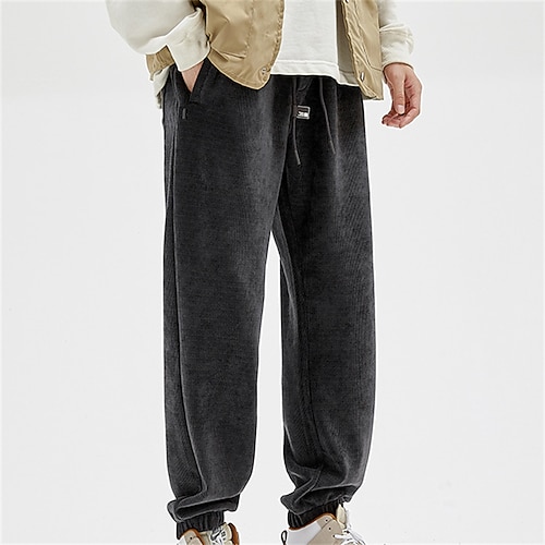 

Men's Joggers Corduroy Pants Trousers Winter Pants Drawstring Elastic Waist Solid Color Comfort Warm Casual Daily Streetwear Corduroy Sports Thicken Dark Gray Beige Micro-elastic / Elasticity