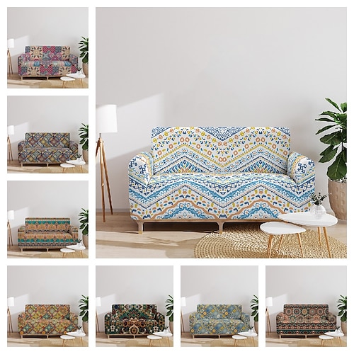 

Boho Style Sofa Cover Stretch Slipcovers Soft Durable Couch Cover 1 Piece Spandex Fabric Washable Furniture Protector fit Armchair Seat/Loveseat/Sofa/XL Sofa