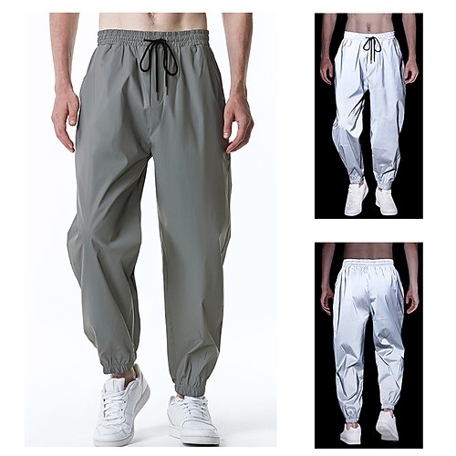 

Men's Skinny Joggers Trousers Casual Pants Pocket Drawstring Reflective Strip Solid Colored Windproof Sports Full Length Casual Trousers Athleisure Slim Gray Inelastic / Elasticity