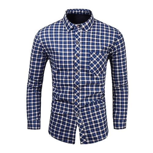 

Men's Shirt Dress Shirt Lattice Classic Collar Blue Red Long Sleeve Casual Daily Tops Business Casual