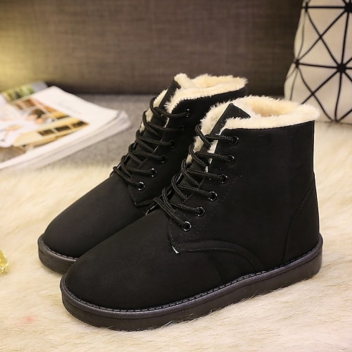 

Women's Boots Outdoor Daily Snow Boots Booties Ankle Boots Winter Flat Heel Round Toe Sporty Minimalism Synthetics Lace-up Solid Colored Black Beige Coffee