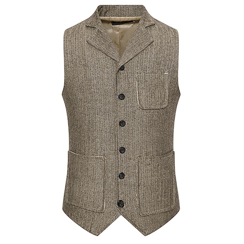 

Men's Casual Vest Stripe Regular Fit Notch Single Breasted More-button Black Grey Brown 2022