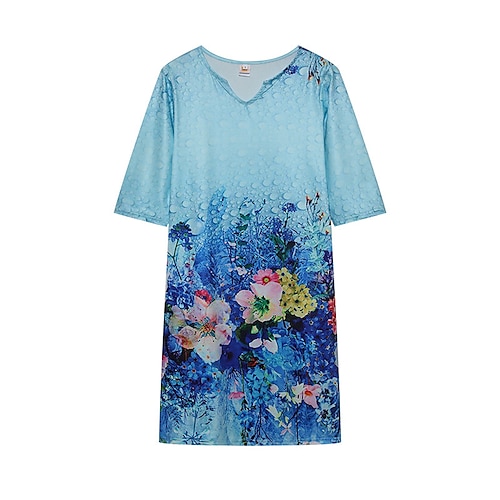 

Women's Casual Dress T Shirt Dress Tee Dress Short Mini Dress Blue Purple Rainbow Light Blue Half Sleeve Floral Pocket Print Spring Summer V Neck Casual Classic 2022 S M L XL XXL 3XL 4XL 5XL