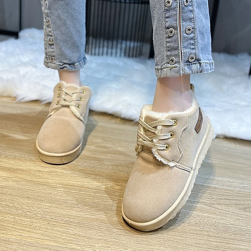 

Women's Boots Outdoor Daily Snow Boots Booties Ankle Boots Winter Flat Heel Round Toe Casual Minimalism Canvas Lace-up Solid Colored Slogan Black Beige