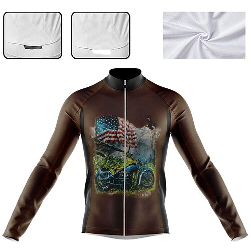 

Men's Cycling Jersey Long Sleeve Bike Jersey with 3 Rear Pockets Mountain Bike MTB Road Bike Cycling Cycling Breathable Ultraviolet Resistant Quick Dry Brown Polyester Sports Clothing Apparel