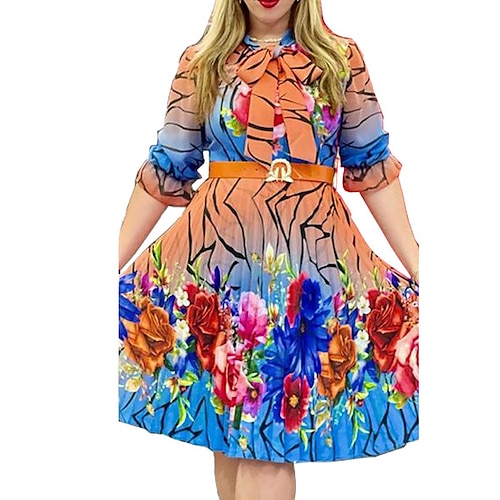 

Mujer Talla Grande Vestido informal Floral Cuello Barco Manga Larga Otoño Invierno Elegante Casual Vestido Midi Diario Cita Vestido