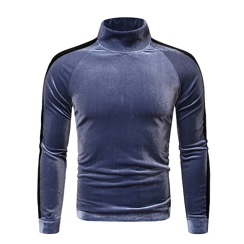 

Men's T shirt Tee Turtleneck shirt Patchwork Rolled collar Stand Collar Royal Blue Holiday Vacation Long Sleeve Clothing Apparel Lightweight Casual Comfortable Essential / Fall / Spring