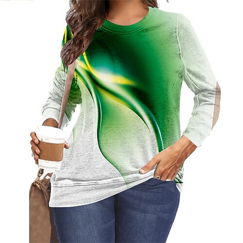 

Women's Plus Size Tops T shirt Tee Color Block Color Gradient Print Long Sleeve Round Neck Casual Daily Vacation Polyester Fall Winter Green Black