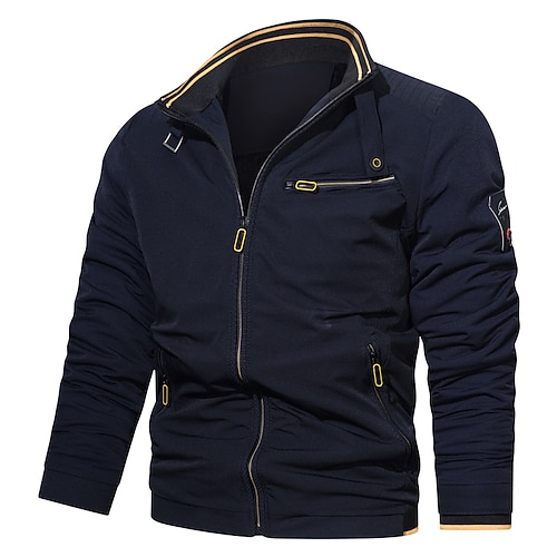 

Men's Bomber Jacket Casual Jacket Windproof Warm Street Daily Holiday Zipper Stand Collar Casual Casual Daily Comfortable Jacket Outerwear Pure Color Pocket Dark Navy Red Army Green / Long Sleeve