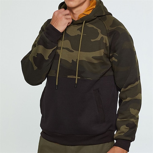 

Men's Camouflage hoodie Outdoor Breathable Sweat wicking Spring Winter Autumn Camo Pullover Polyester Long Sleeve Hunting Camping Training Black Khaki / Combat / Micro-elastic