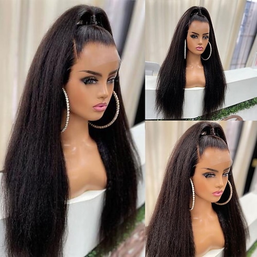 

Remy Human Hair 13x4 Lace Front Wig Bob Free Part Brazilian Hair kinky Straight Black Wig 130% 150% Density with Baby Hair Natural Hairline 100% Virgin Glueless Pre-Plucked For Women wigs for black