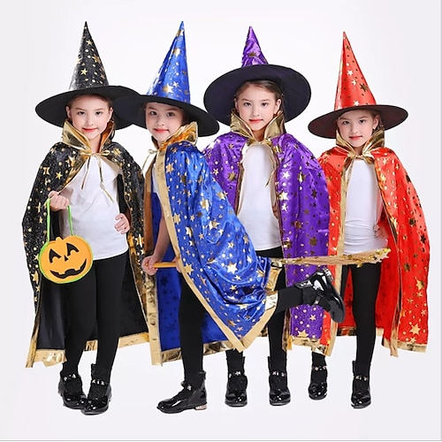 

Children Festival Costumes Star Wizard Witch Cloak Cape Robe with Pointy Hat Cosplay Props Birthday Party Mardi Gras Accessory
