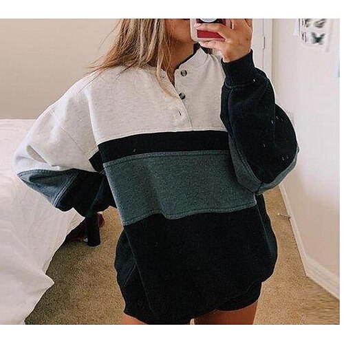 

Women's Sweatshirt Pullover Color Block Patchwork Daily Sports Active Streetwear Clothing Apparel Hoodies Sweatshirts Black