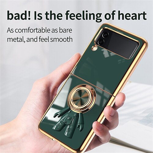 

Phone Case For Samsung Galaxy Flip Z Flip 4 Z Flip 3 Plating Ring Holder Flip Solid Colored TPU