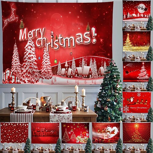 

fête de noël grand mur tapisserie vacances photographie fond rouge renne père noël arbre cadeau art décor couverture rideau suspendu maison chambre salon décoration polyester