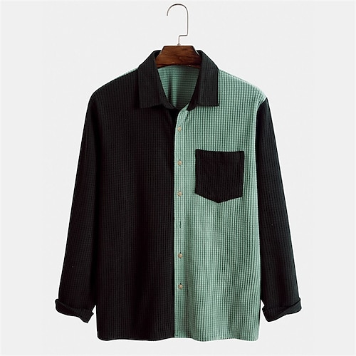 

Men's Shirt Overshirt Patchwork Turndown Green / Black Blue-Green Black Green / White Long Sleeve Daily Holiday Button-Down Tops Fashion Casual Comfortable Pocket