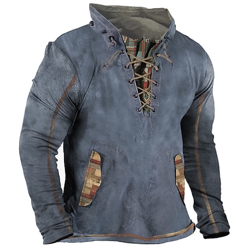 

Men's Sweatshirt Pullover Denim Blue Green Blue Yellow Army Green Standing Collar Graphic Prints Lace up Pocket Sports & Outdoor Casual Daily 3D Print Basic Streetwear Designer Spring & Fall