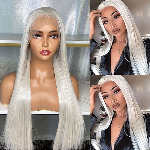 

#60 Platinum Blonde Lace Front Wig Japanese Fiber Tangle Free Long Straight 13x3 Synthetic Lace Front Wigs Pre Plucked for Women Heat Resistant