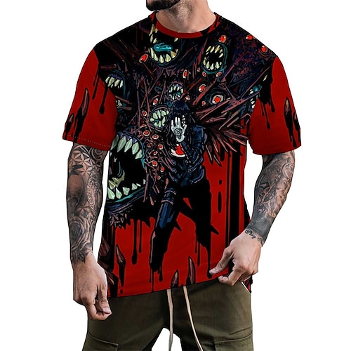 

Men's Unisex T shirt Tee Cartoon Graphic Prints Crew Neck Red 3D Print Outdoor Street Short Sleeve Print Clothing Apparel Sports Designer Casual Big and Tall / Summer / Summer