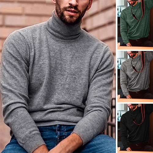 

Men's Sweater Pullover Sweater Jumper Turtleneck Sweater Ribbed Knit Cropped Knitted Solid Color Turtleneck Basic Stylish Outdoor Daily Clothing Apparel Winter Fall Green Black S M L