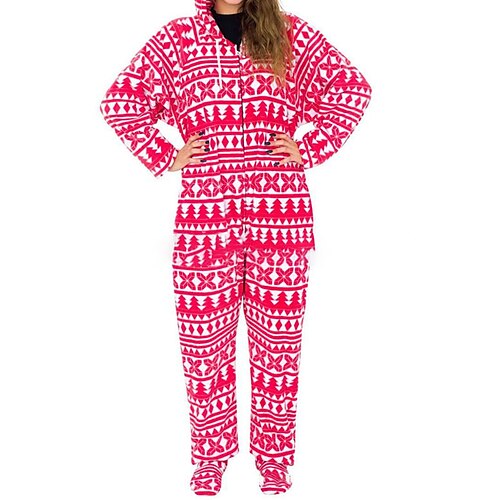 

Women's Christmas Pjs Pajamas Winter Onesies Pjs Graphic Prints Comfort Home Christmas Polyester Hoodie Winter Fall Blue Pink