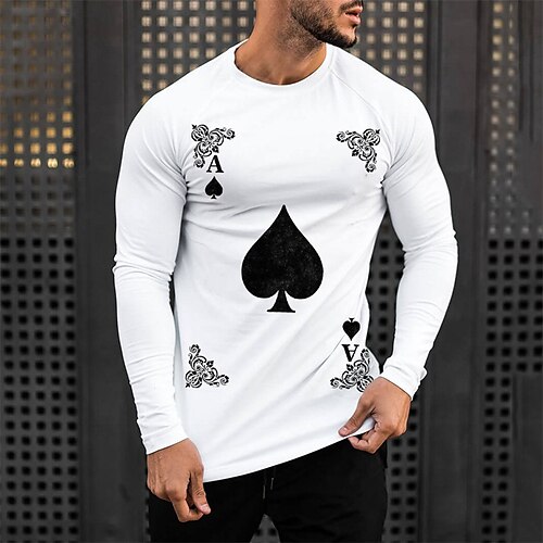 

Men's T shirt Tee Graphic Poker Crew Neck White Hot Stamping Daily Holiday Long Sleeve Print Clothing Apparel Lightweight Casual Comfortable / Spring / Fall