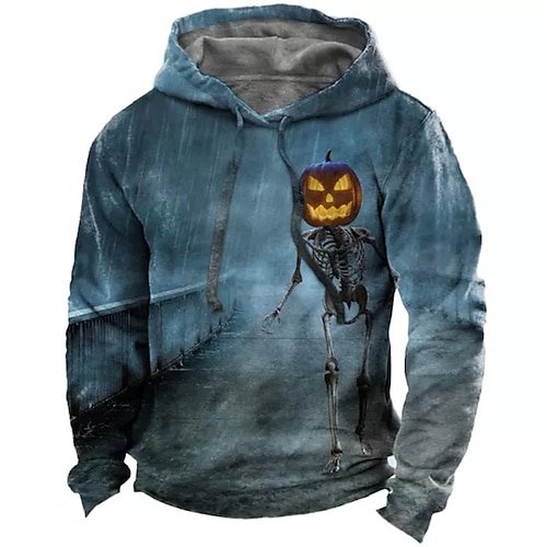 

Men's Unisex Pullover Hoodie Sweatshirt Blue Hooded Skull Pumpkin Graphic Prints Print Halloween Daily Sports 3D Print Streetwear Designer Casual Spring & Fall Clothing Apparel Hoodies Sweatshirts