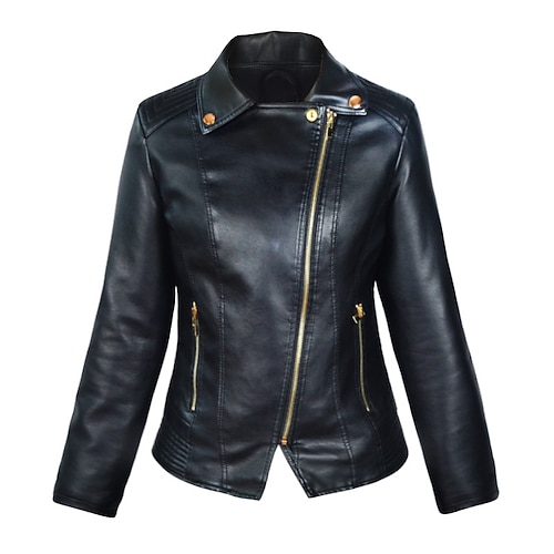 

Women's Faux Leather Jacket Waterproof Windproof Outdoor Street Daily Vacation Zipper Pocket Zipper Lapel Chic & Modern Comfortable Street Style Solid Color Regular Fit Outerwear Long Sleeve Winter