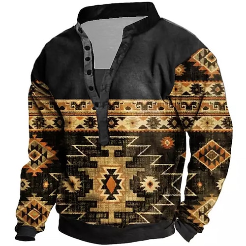 

Men's Unisex Sweatshirt Pullover Button Up Hoodie Green Blue Purple Brown Coffee Standing Collar Tribal Graphic Prints Print Casual Daily Sports 3D Print Boho Streetwear Designer Spring & Fall