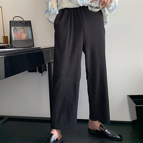 

Men's Sweatpants Trousers Casual Pants Drawstring Elastic Waist Wide Leg Solid Color Comfort Breathable Casual Daily Streetwear Cotton Blend Sports Fashion Black Micro-elastic / Elasticity