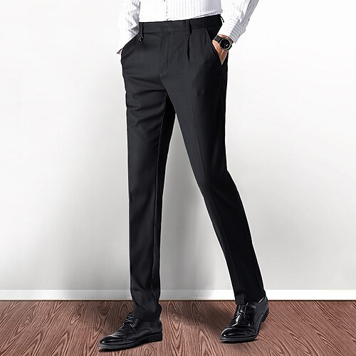 

Men's Dress Pants Chinos Trousers Pocket Solid Colored Comfort Soft Office Business Daily Chic & Modern Formal Black Grey Micro-elastic / Spring