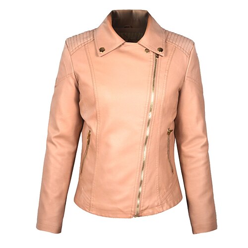 

Women's Faux Leather Jacket Waterproof Windproof Outdoor Street Daily Vacation Zipper Pocket Zipper Lapel Chic & Modern Comfortable Street Style Solid Color Regular Fit Outerwear Long Sleeve Winter
