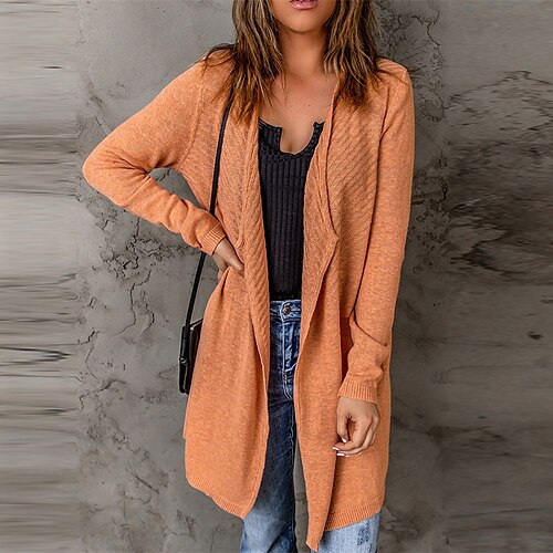 

Women's Cardigan Sweater Jumper Ribbed Knit Knitted Pure Color Open Front Stylish Casual Outdoor Daily Fall Winter Orange S M L / Long Sleeve