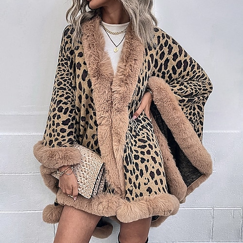 

Dame Vinter jakke Vindtæt Hold Varm udendørs Gade Handle ind I-byen-tøj Pelskrave Trykt mønster Cardigan V-hals Elegant Overdimensionerede Gadestil Plysset Leopard Regulær Overtøj Langærmet Vinter