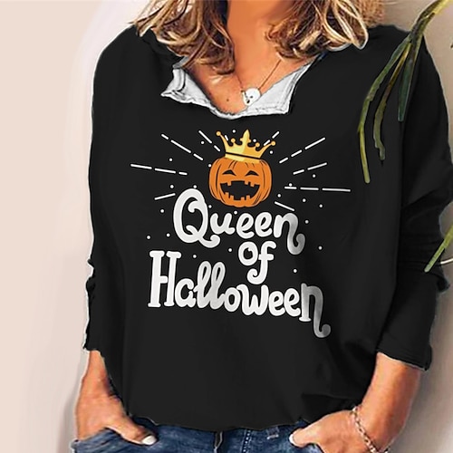 

Women's Plus Size Tops Blouse Shirt Letter Pumpkin Print Long Sleeve V Neck Vintage Casual Halloween Halloween Daily Polyester Fall Winter Black
