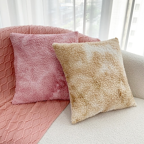 

Soft Faux Fur Throw Pillow Cover Decorative Tie Dye Pink Khaki Throw Girls Pillow Covers Cute Pillowcases for Sofa Couch Decor Room Bedroom