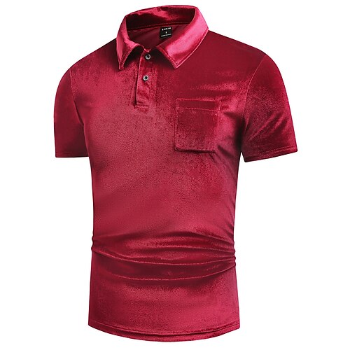 

Men's Collar Polo Shirt Golf Shirt Solid Color Turndown Wine Outdoor Casual Short Sleeve Button-Down Clothing Apparel Velvet Casual Slim Fit / Summer / Summer / Work
