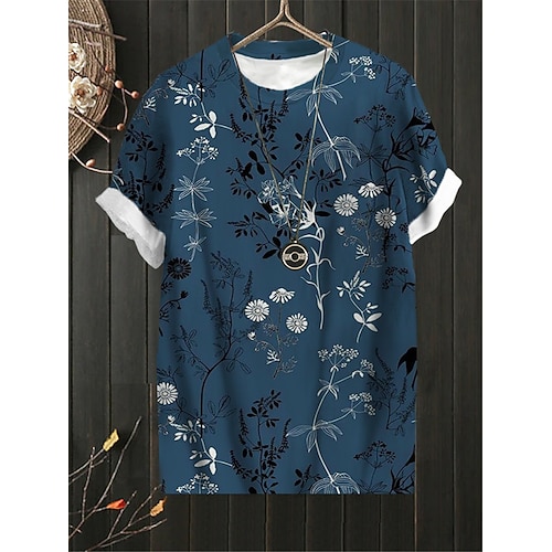 

Women's Plus Size Tops T shirt Tee Floral Print Short Sleeve Crewneck Streetwear Daily Sports Cotton Spandex Jersey Spring Summer Blue Purple