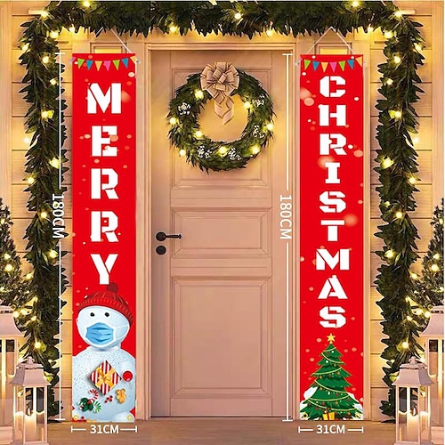 

Christmas Couplet Faceless Doll Gingerbread Man Door Curtain Santa Claus Outdoor Courtyard Atmosphere Decoration Banner