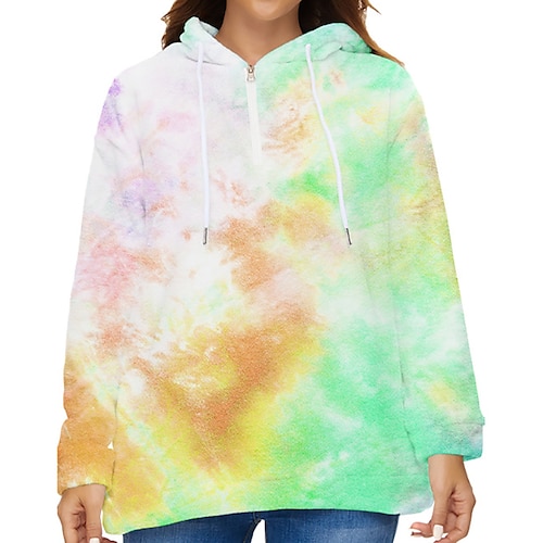 

Women's Plus Size Tops Hoodie Sweatshirt Tie Dye Print Long Sleeve Hooded Casual Daily Going out Polyester Fall Winter White Blue