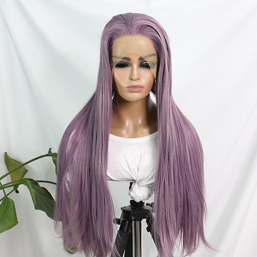 

Synthetic Lace Front Wig Long Straight 24Inch Natural Looking Wigs For Women Purple Color Heat Resistant Fiber Hair Wigs