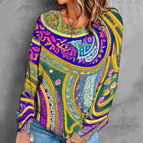 

Women's Sweatshirt Pullover Retro Yellow Graphic Geometric Tie Dye Casual Round Neck Long Sleeve S M L XL 2XL 3XL / Winter